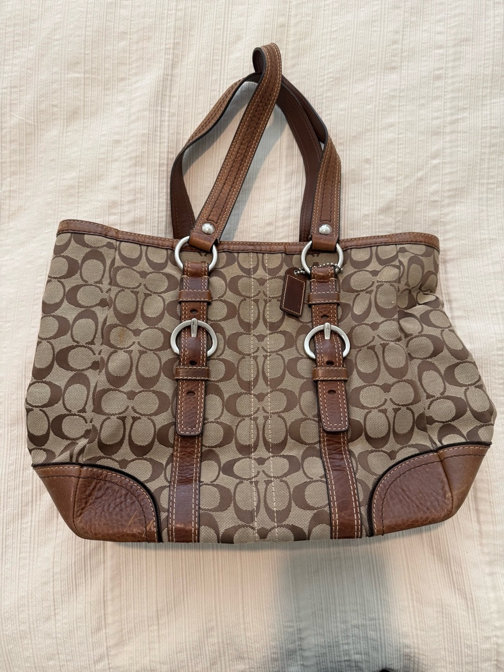 Coach Beige and Brown Signature Canvas Tote - Picture 2 of 8